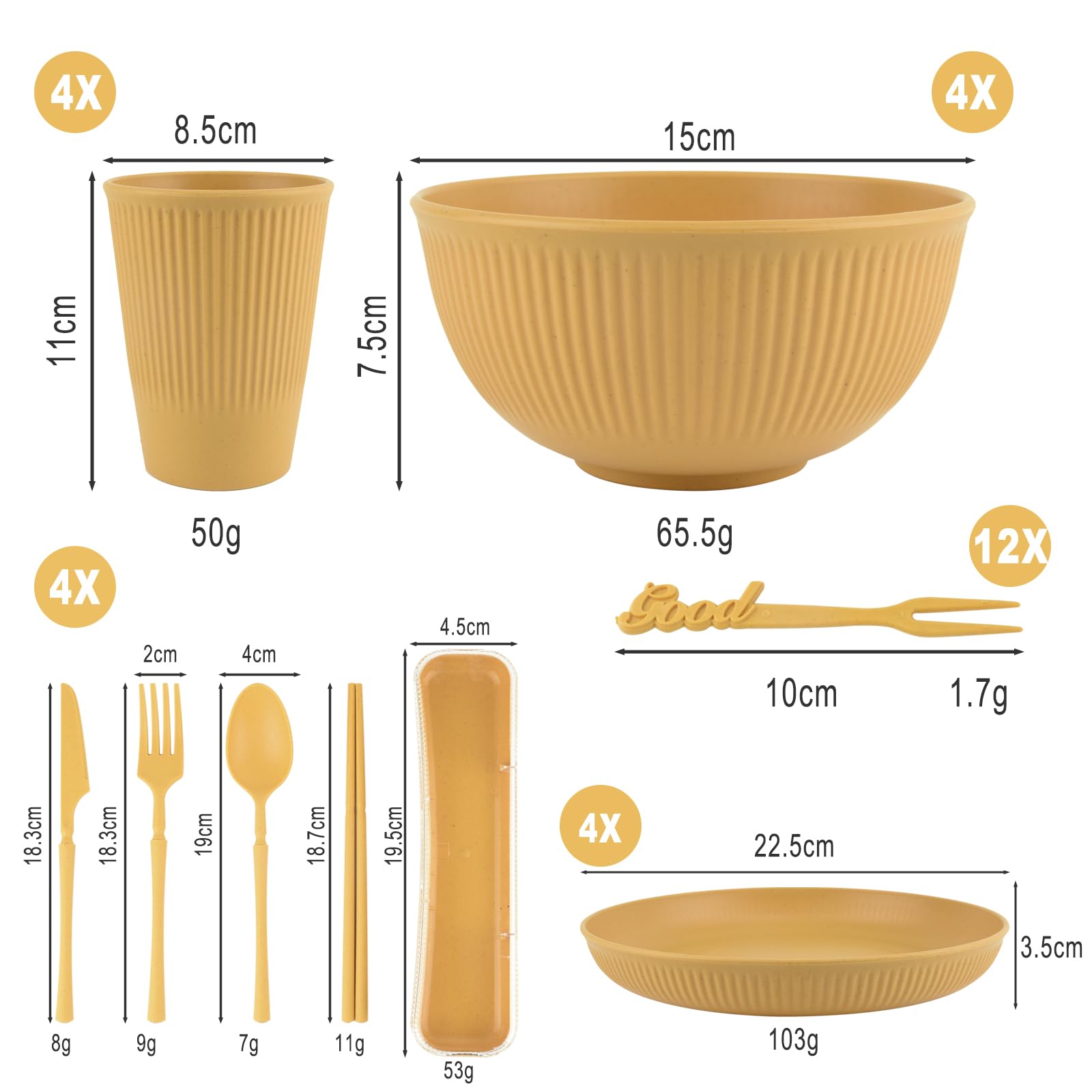Camping Geschirr Set 17-teilig – BPA-freies Kunststoff-Set Für 4 Personen