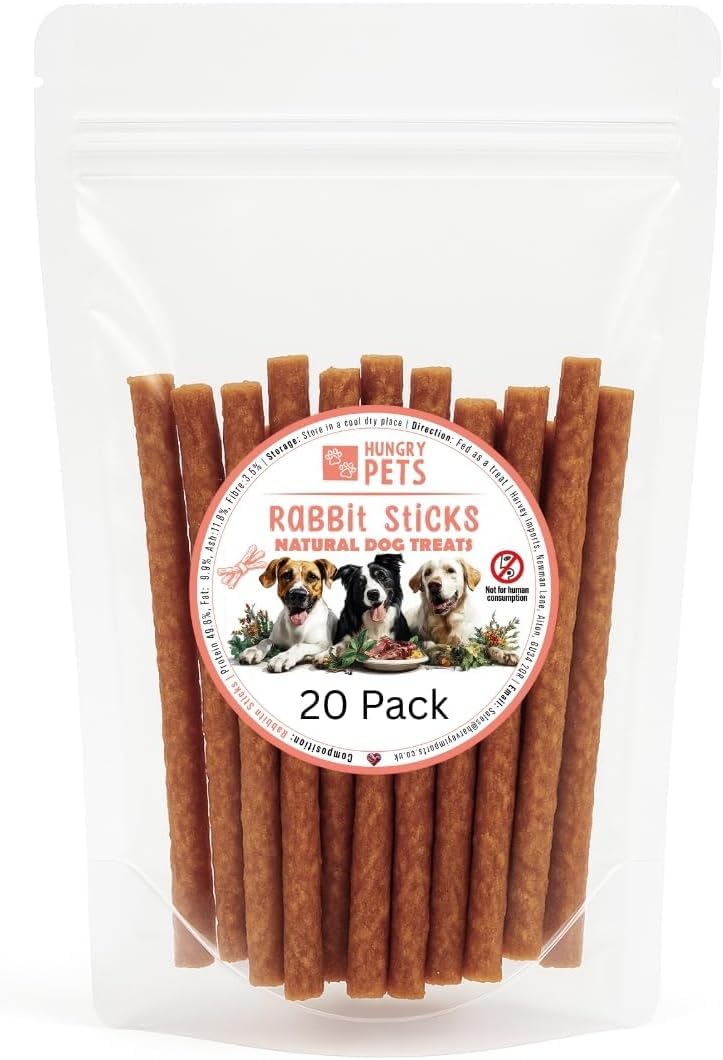 Rabbit Sticks 20 Pack – Natural Dog Treats, Grain Free, High Protein