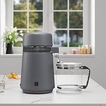 750W Stainless Steel Water Distiller for Home Countertop - 4L/1-Gallon Capacity - Purifies Drinking Water - Includes Glass & Plastic Jugs - Gray