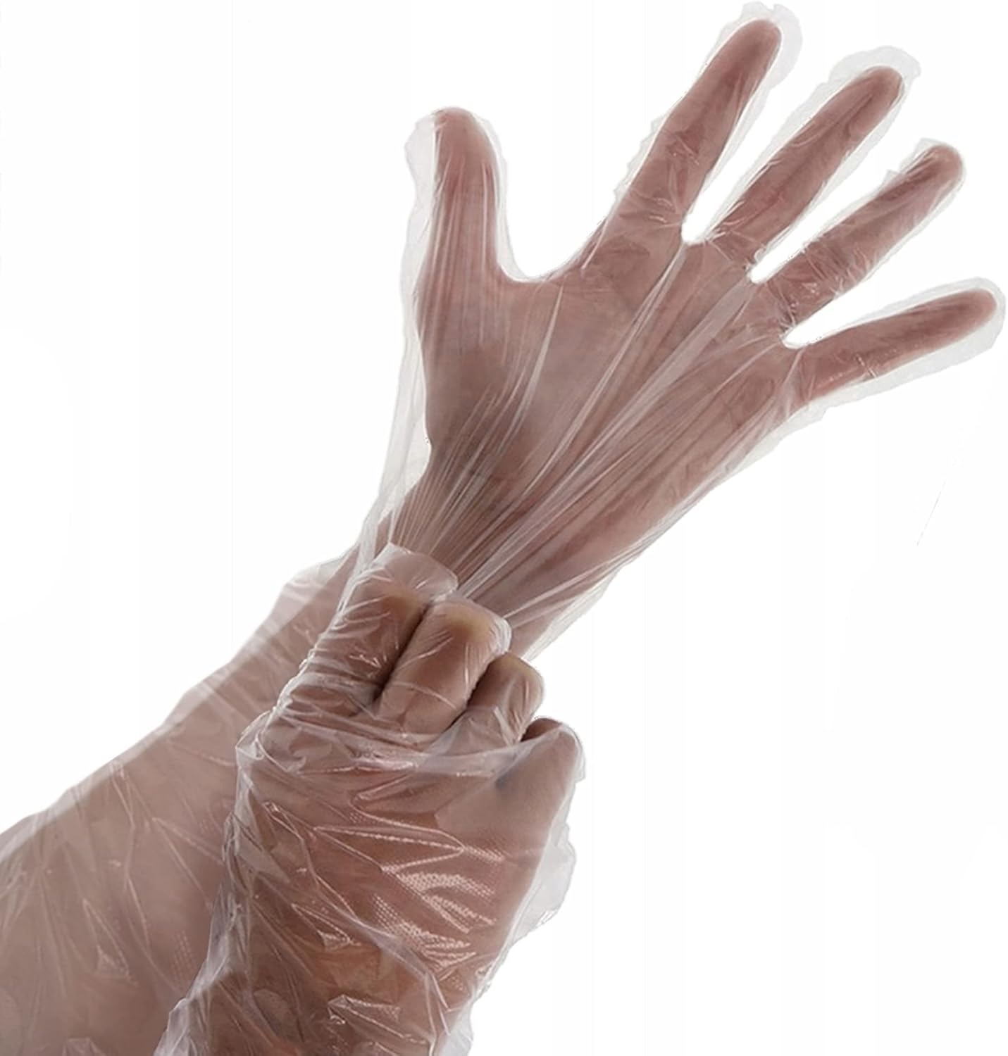 EZGOODZ Disposable Poly Gloves, Elbow Length Food Serving Gloves Disposable, Thin and Waterproof PE Gloves Disposable