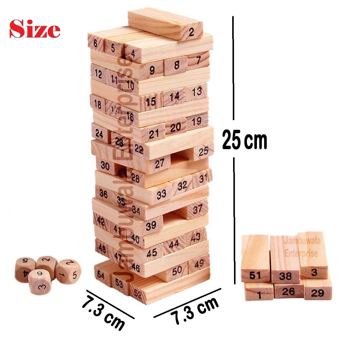 Jambuwala Enterprise® Wooden Building Blocks Puzzle 48 Pcs Challenging 4pcs Dice Wooden Blocks Stacking Game Maths, Educational Woodan Tumbling Tower 48 Pcs with 4 Dices Game for Adults & Kids. - Image 3 thumbnail