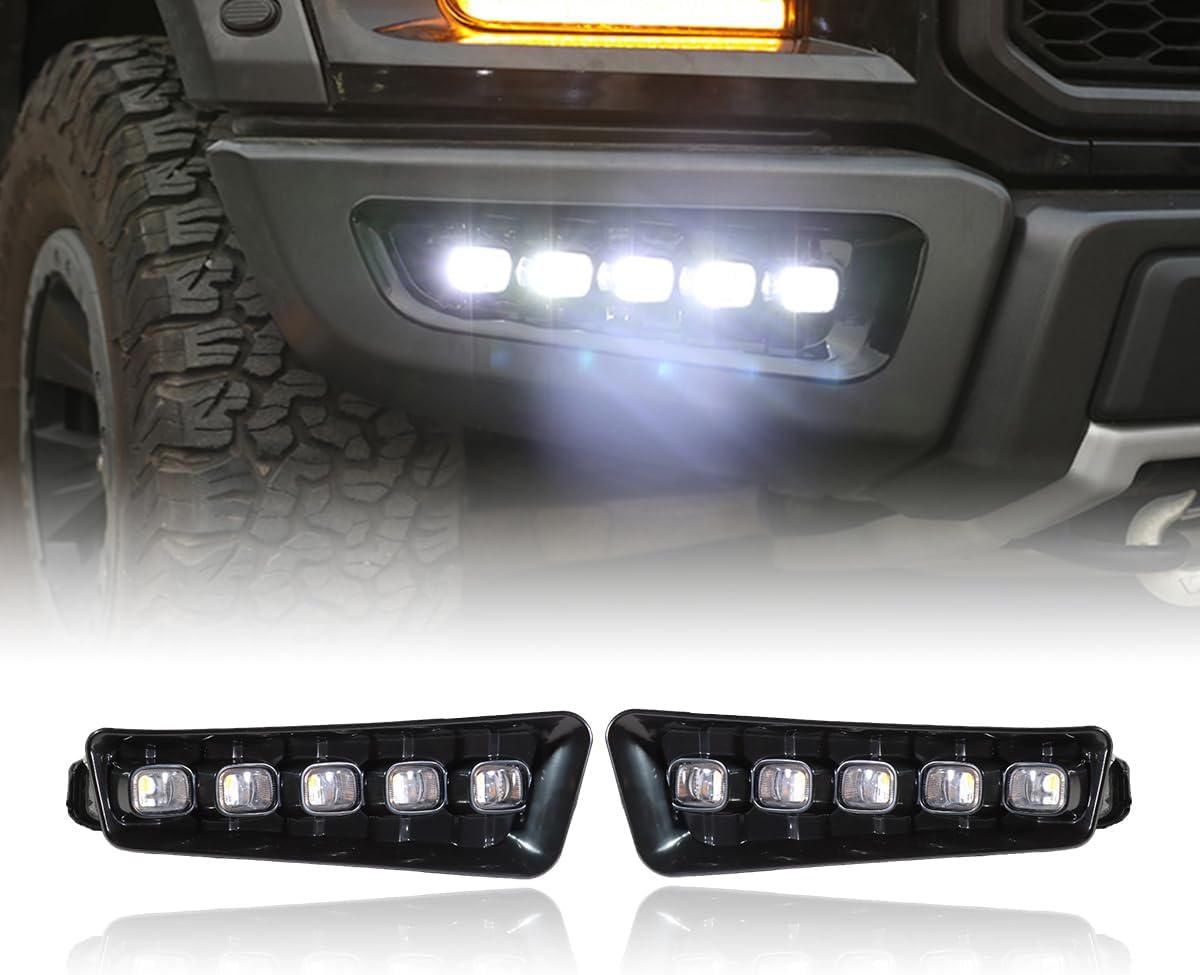 LED Front Fog Light Compatible with F150 Raptor 2021-2022, Front Bumper Fog Light with Day Running Light and Turn Signal Lamp, Fog Light Assembly Kit