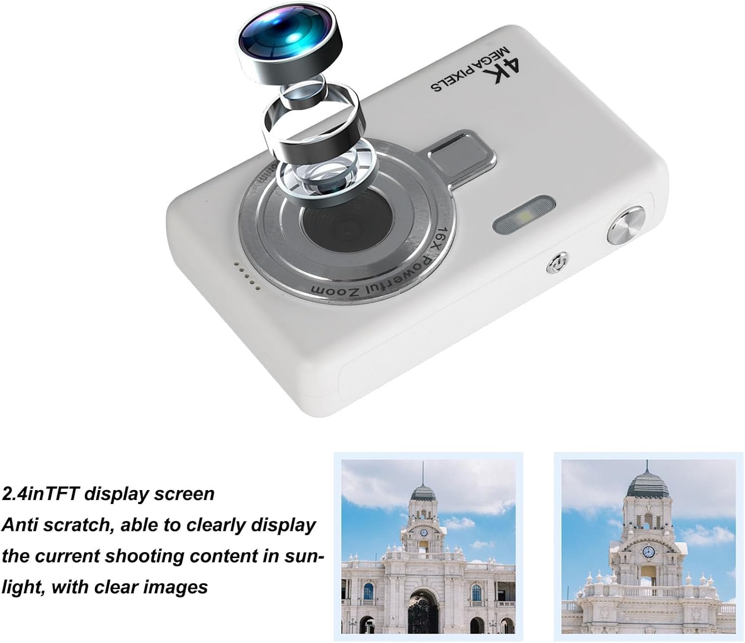 Digital Camera for Photograhpy, 1080P, Support 64GB Expandable, Compact Point and Shoot Camera 16X Zoom Anti Shake Portable Small Cameras for Teens Boys