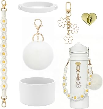 Insulated Water Bottle Accessories Set,Including Water Bottle Handle Strap,Siliocne Boot,Keychain Charms,for12,14,16,18,22,24,32,40oz,for Hydro Flask,Iron Flask,ThermoFlask
