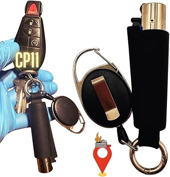 Clipper Leash Lighter Holder Keychain with Spring Clips | Retractable Sleeve Case for CP11 Lighters | Attach CP11 easily | Clipper Lighter Not Included Black