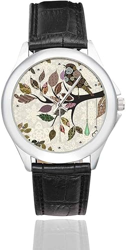 Funny Art - Reloj de pulsera para mujer, de acero inoxidable, con correa de piel, color negro