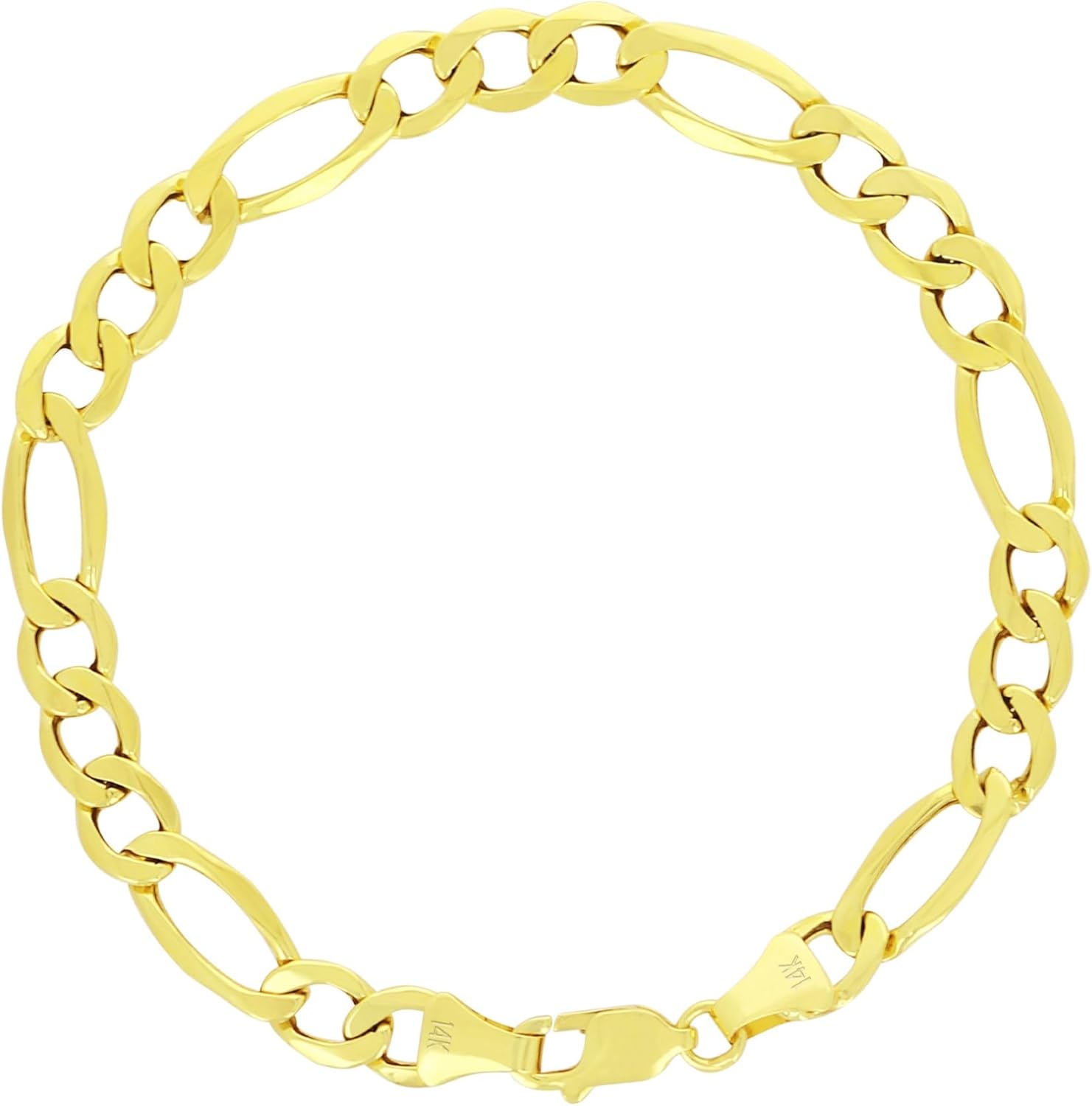 Nuragold 14k Real Yellow Gold Figaro Link 6.5mm Chain Bracelet (7"-9") Italian Jewelry for Men & Women