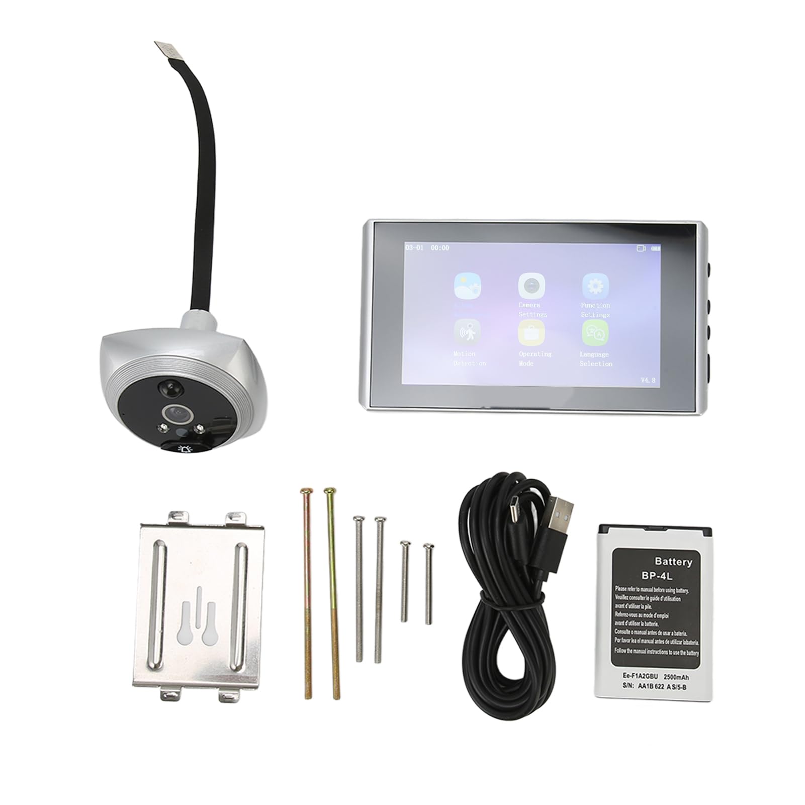 Timbre con Cámara de Visión Nocturna por Infrarrojos, Visor de Puerta Digital Inteligente 1080P, Cámara de Seguridad con Mirilla de Puerta Fácil de Instalar con Cable USB para