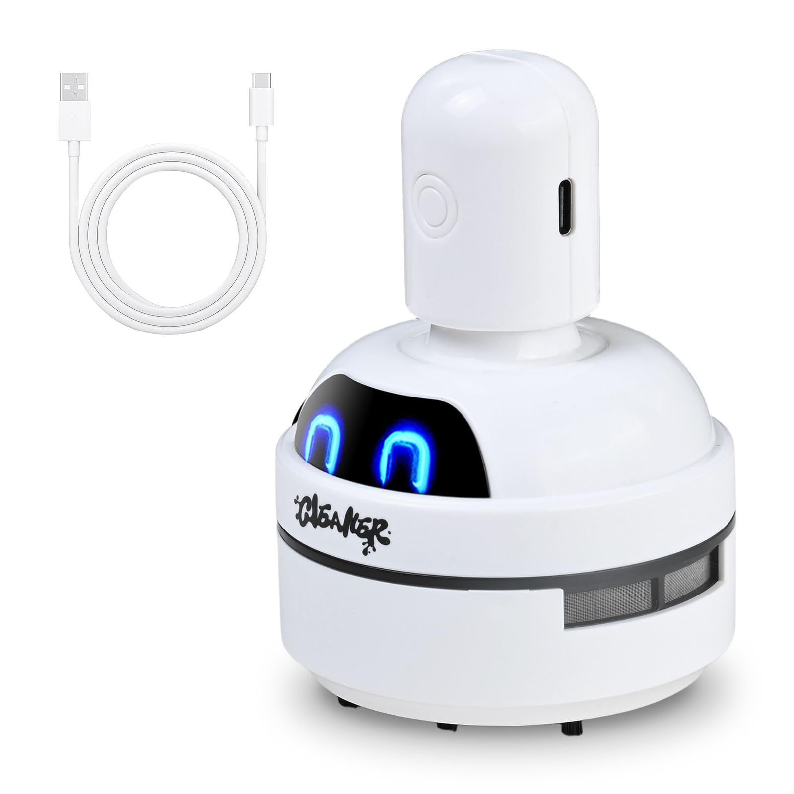 Portable Mini Desk Vacuum Cleaner with Handle, 3-Speed High Suction Power, USB Rechargeable Desktop Hoover for Keyboard, Home, Office, Car Use - White