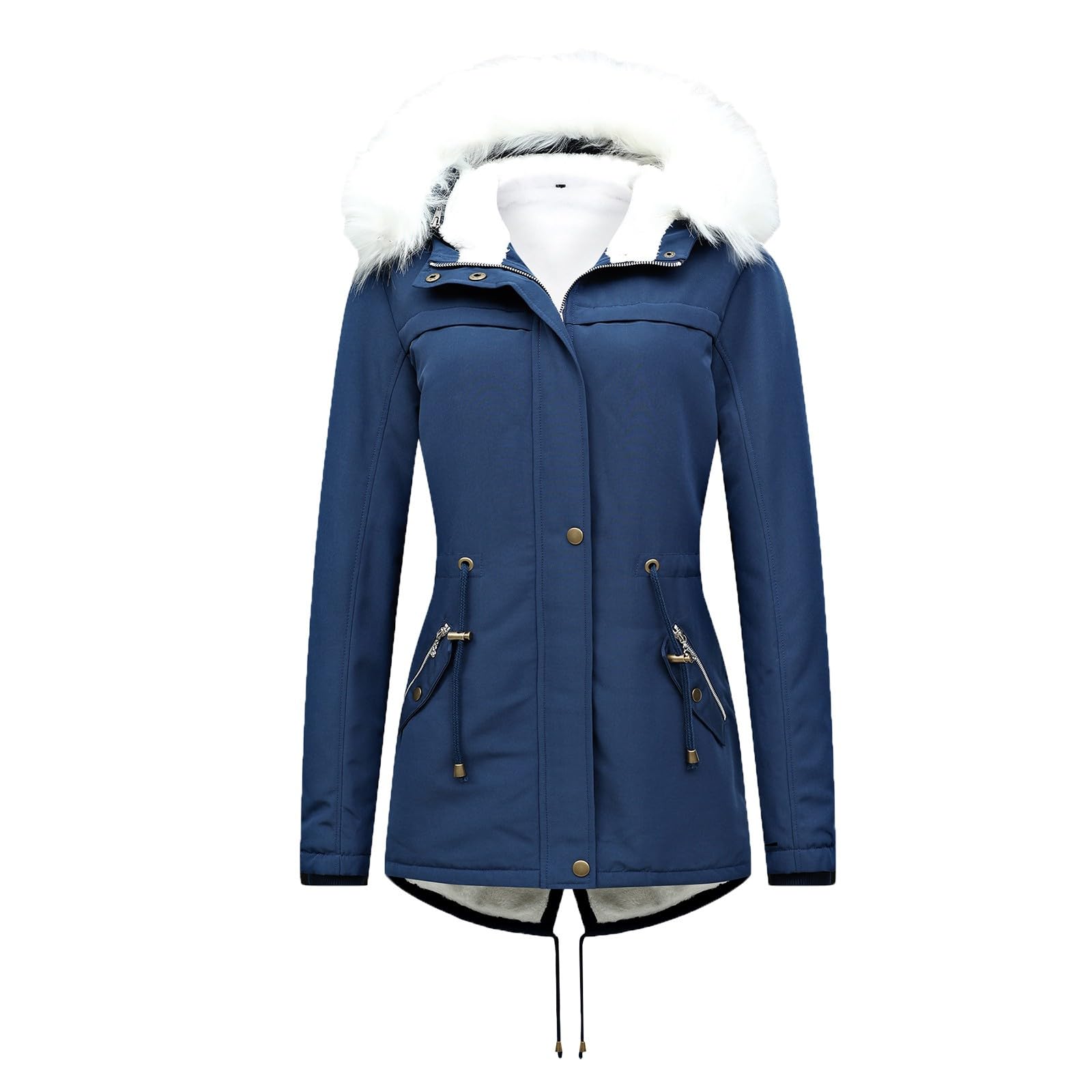 Abbigliamento Donna Cappotto Lungo in Pile Pesante, Caldo, Invernale, con Cappuccio Finto, Taglie Forti Business Meeting
