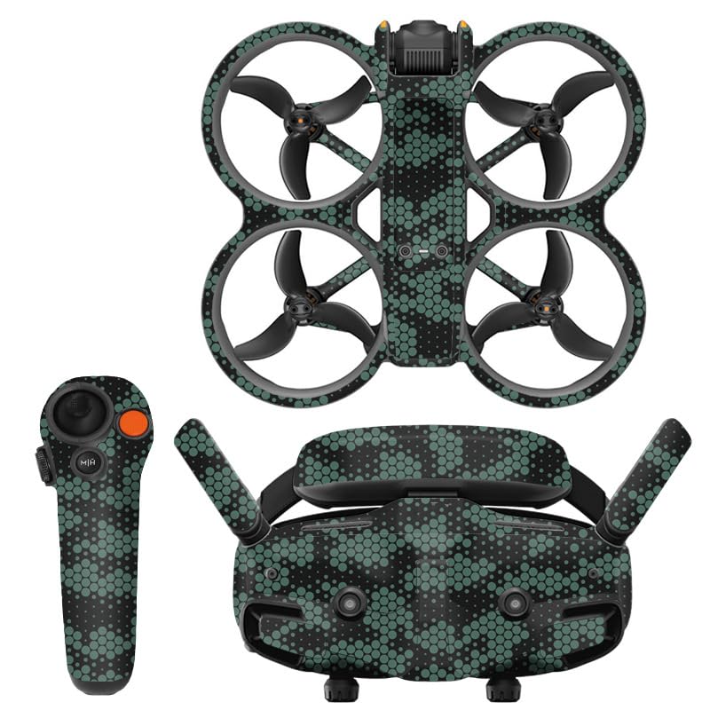 BeisDirect Avata 2 Stickers Set: PVC Stickers for DJI Avata 2 Drone + RC Motion 3 + Goggles 3 Glasses, Green, Advanced, 25x18x1 cm