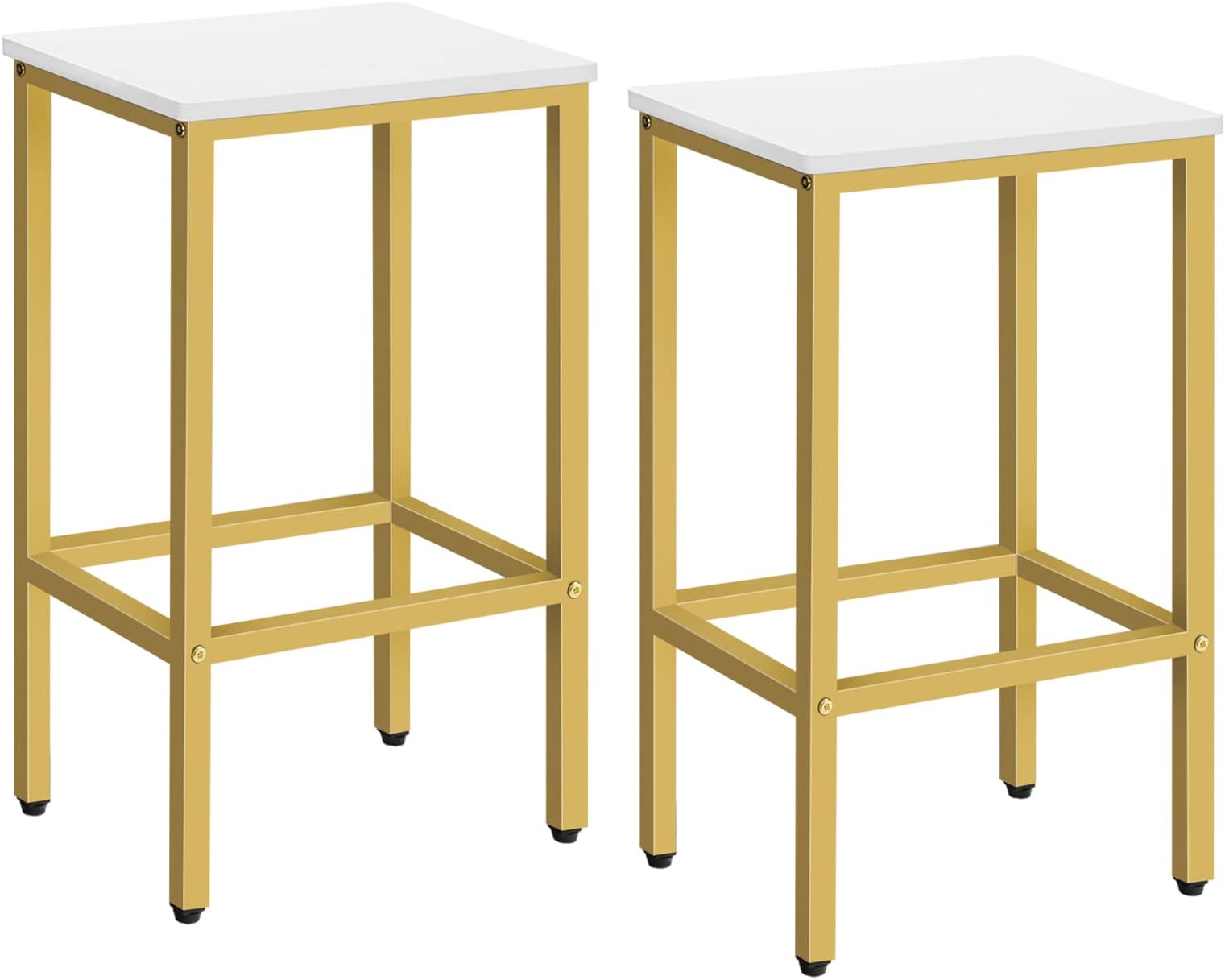 MAHANCRIS Bar Stools, Set of 2 Bar Chairs, Kitchen Breakfast Bar Stools with Footrest, 25.8-Inch Height, Rectangular Industrial Stools, for Dining Room, Easy Assembly, White and Gold BAJW0101