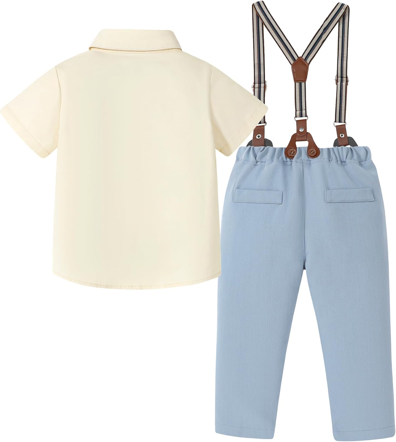 Toddler Boys Semi Formal Outfit 3pcs Sets Short Dress Shirt Suspender Pants Bow Tie for 1-5 Years - Image 5