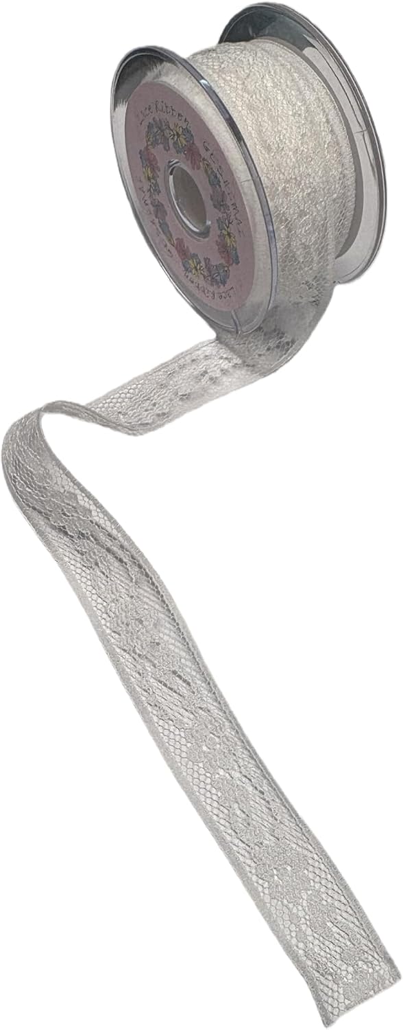 0.8-Inch Vintage White Lace Ribbon, White Lace Trim, Ribbon Lace, Suitable for Sewing, Crafts, Wedding Decoration,White Thin Ribbon(White, 0.8 Inch x 15 Yards)