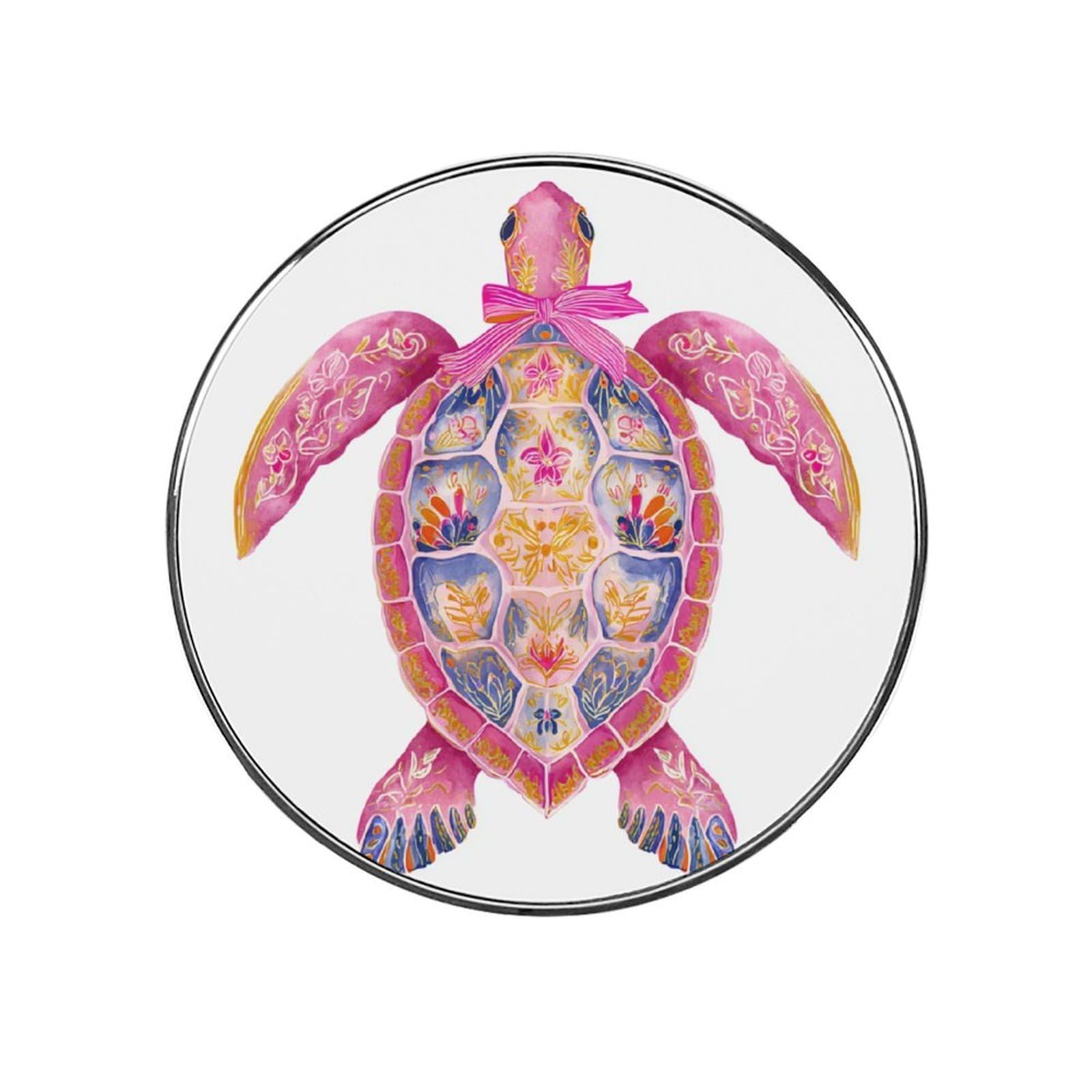 Preppy Pink Sea Turtle Floral Pattern Fridge Magnets DIY Art Round Magnetic Refrigerator Sticker for Home Kitchen Car Garage Decor