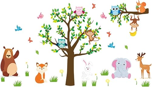 Miniatura 4 de Arawat Calcomanías de pared de árbol para dormitorio, zoológico, para sala de estar, decoración de pared de animales para dormitorio, murales de