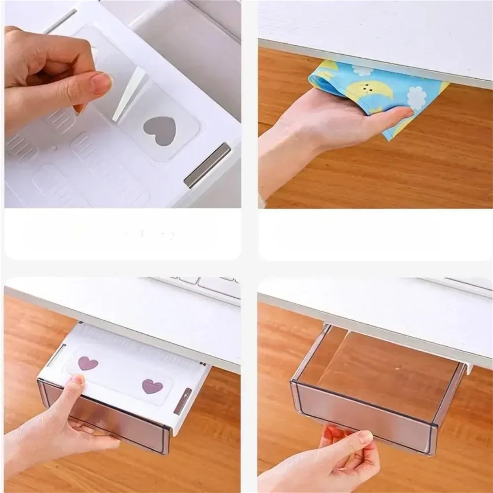 Mehrfarbige Untertischschublade, selbstklebend, 21 x 17,5 x 6 cm, platzsparende Aufbewahrungslösung für Home Office, grünes Schreibtischzubehör