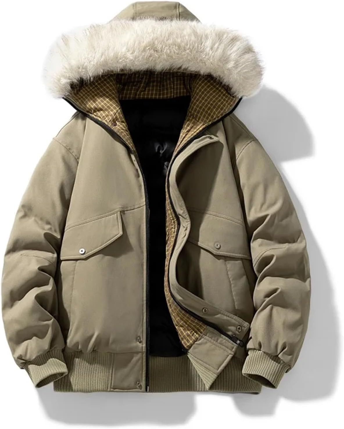 Men's Thickened Hooded Cotton-padded Jacket With Collar Water-Resistant Windproof Loose-fitting Warm Top