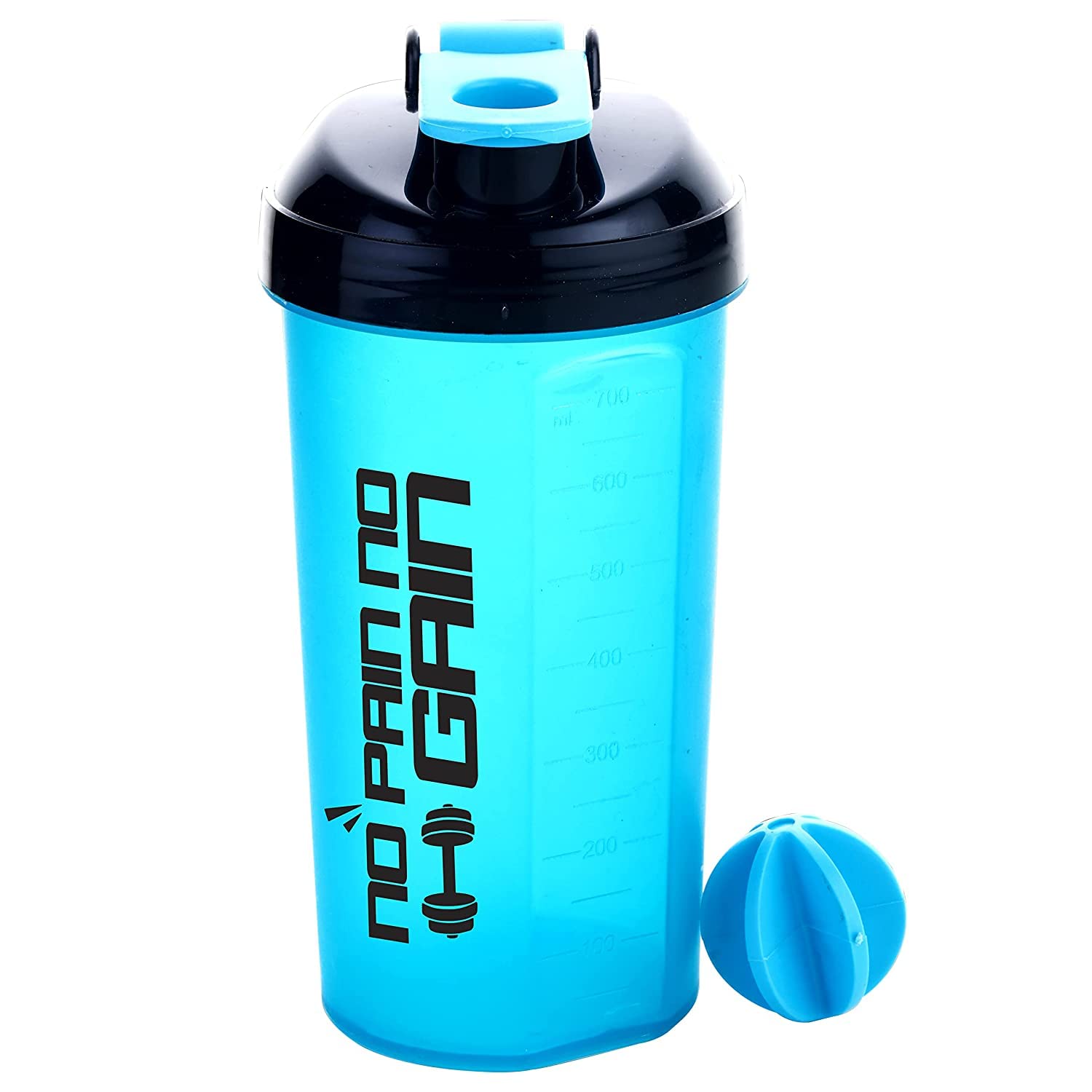Atipriya No Pain No Gain Sports Gym Fitness Shaker Bottle Perfect for Protein Shakes and Pre Workout with Plastic Whisk Mixer Ball for Smooth Mix & Markings | 700 ml Approx-image-12