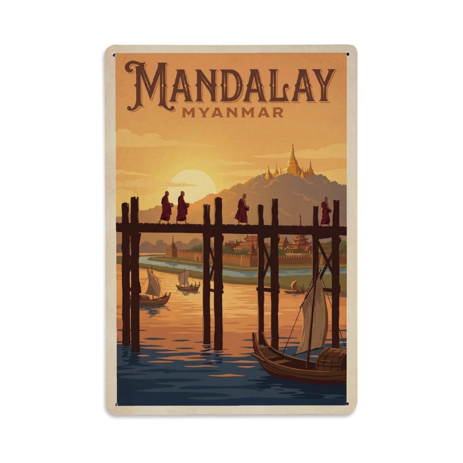 Metal Tin Sign Myanmar Mandalay Vintage Travel
