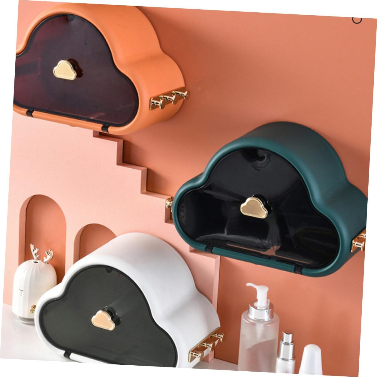Wall-Mounted Cloud Shape Tissue Box Holder White Plastic Tissue Dispenser with Side Hook for Bathroom Storage Household Case Organizer image 5