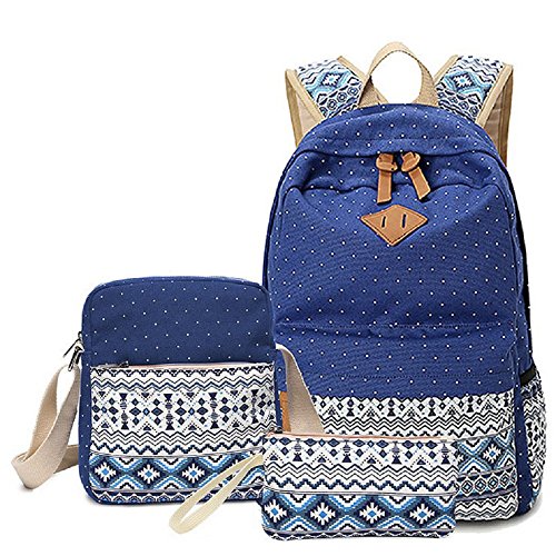 Sac à Dos Scolaire, 3 en 1 Cartable de Loisir en Toile Sac à Dos + Sac à Main + Sac d’Épaule pour l’Adolescent, l’Étudiant et Idéal pour l'École, Les Loisirs, Le Voyage, la randonnée etc. (Bleu)
