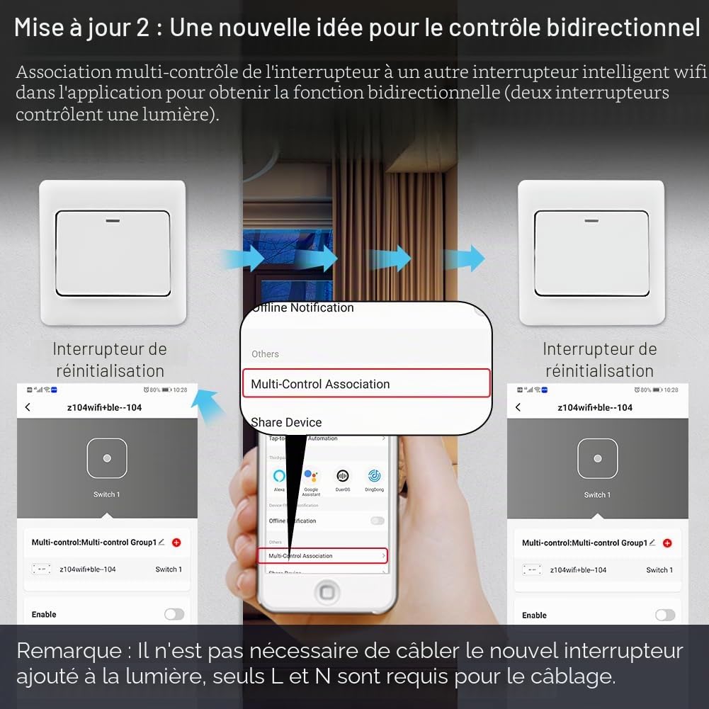 MOES interrupteur sans fil WiFi RF433 Intelligent Alexa, Commutateur Relais Connecté Smart Life Tuya App Contrôle à Distance, Compatible avec Google Home Alexa, 1 Gang, Ne prend en charge que 2,4 Ghz