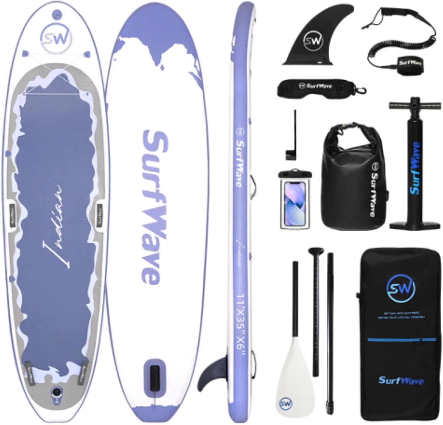 11'x35 x6 Inflatable Stand Up Paddle Board, Surfboard, Surfing Paddle Board, Balance Float Board, Universal Travel Board, PVC Brushed Material