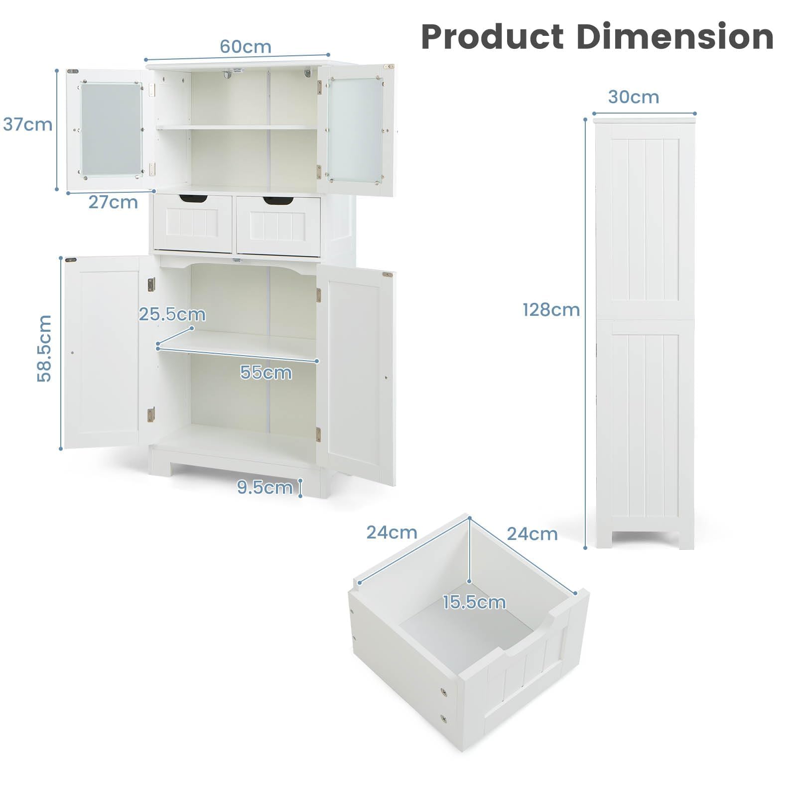 LIFEZEAL Armario Suelo de Baño, Mueble de Baño con Estantes Ajustable, Mueble de Almacenaje con Cajones y Doble Puerta, Mueble Lateral Multifuncional para Cocina (Blanco)
