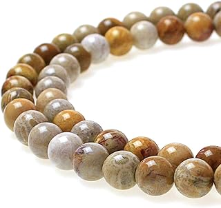 Natural Coral Jade Chrysanthemum Stone Round Loose Beads for Jewelry Making DIY Bracelet Necklace (10mm)