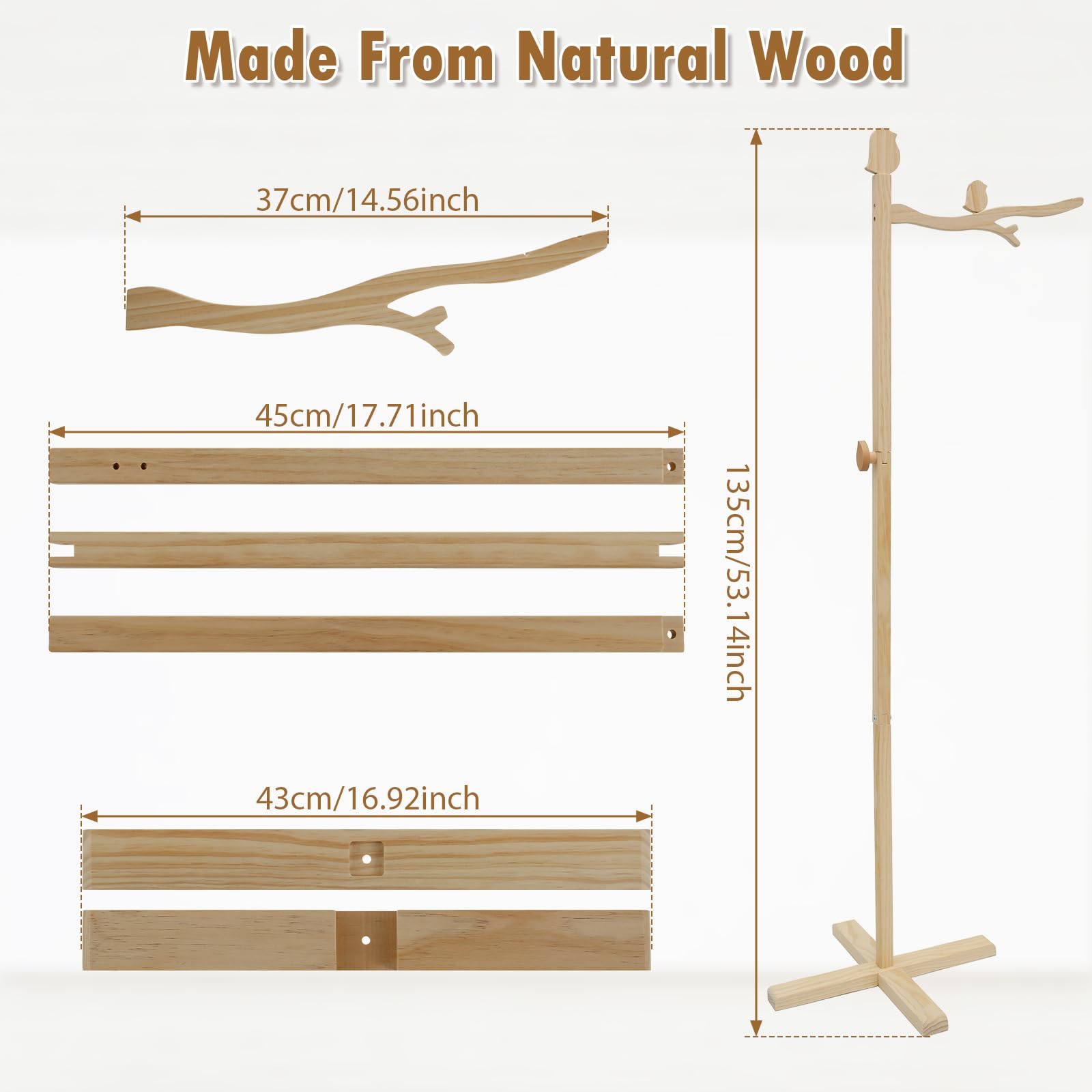 Mobile Halterung Holz für Babybett,135CM Stehend Verstellbarer Ständer Mobile Halterung für Babybett,Aufhängung Windspiele Bettglocke