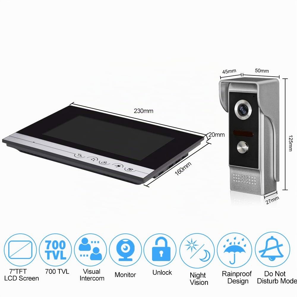 Diginex Hfeng Video Intercom System 2 Monitors Video Door Phone Pantalla de 7 Pulgadas Clear para Home Video Door Bell Camera Night Vision MAX a 100 Metros