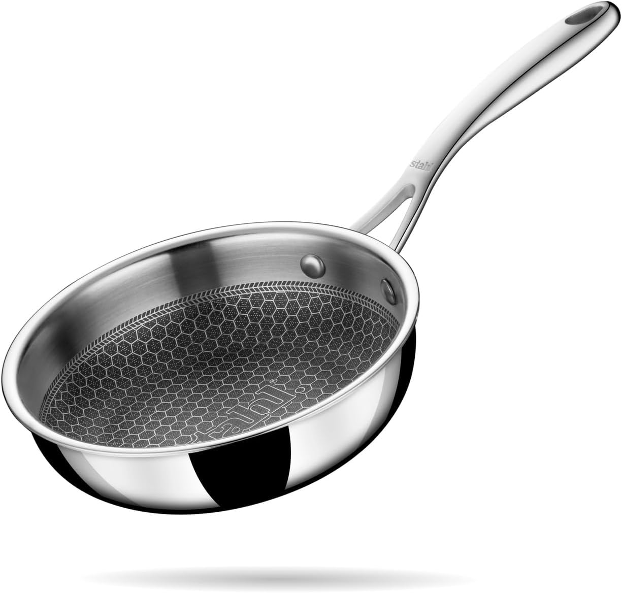 Artisan Hybrid Triply Cooking Pan, Egg Frying Pan with Lid, Fry pan Induction Base, Frying pan Non Stick, Omelette Pan Non Stick, Frying pan Stainless Steel, 1.15 L, 18 cm