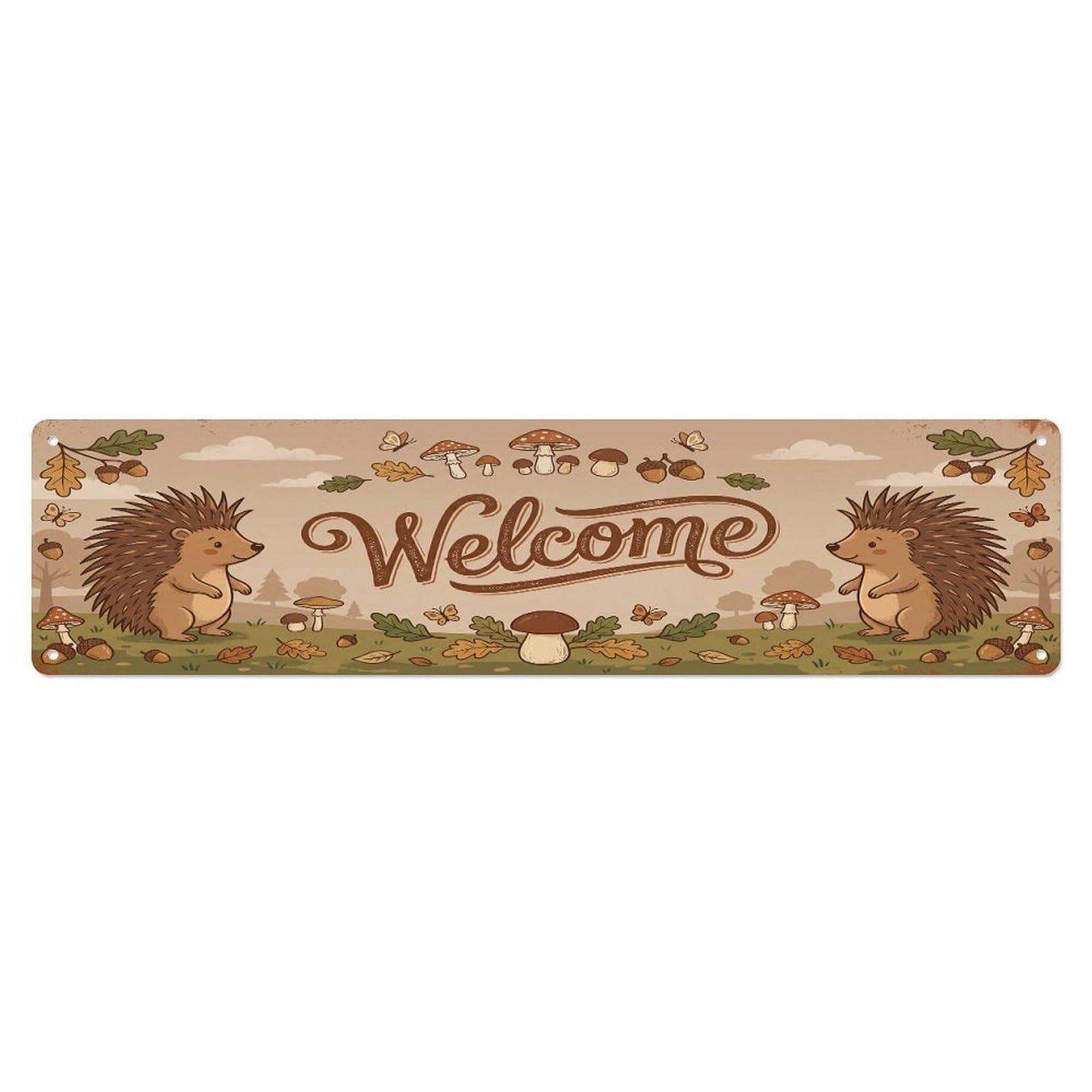 Vintage Welcome Porcupine Quill Metal Tin Sign