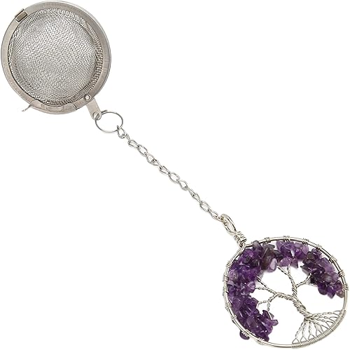Miniatura 6 de Infusor de té, colador de té de piedra de cristal artificial, difusor de acero inoxidable con cadena de malla fina, amatista, filtro de té con