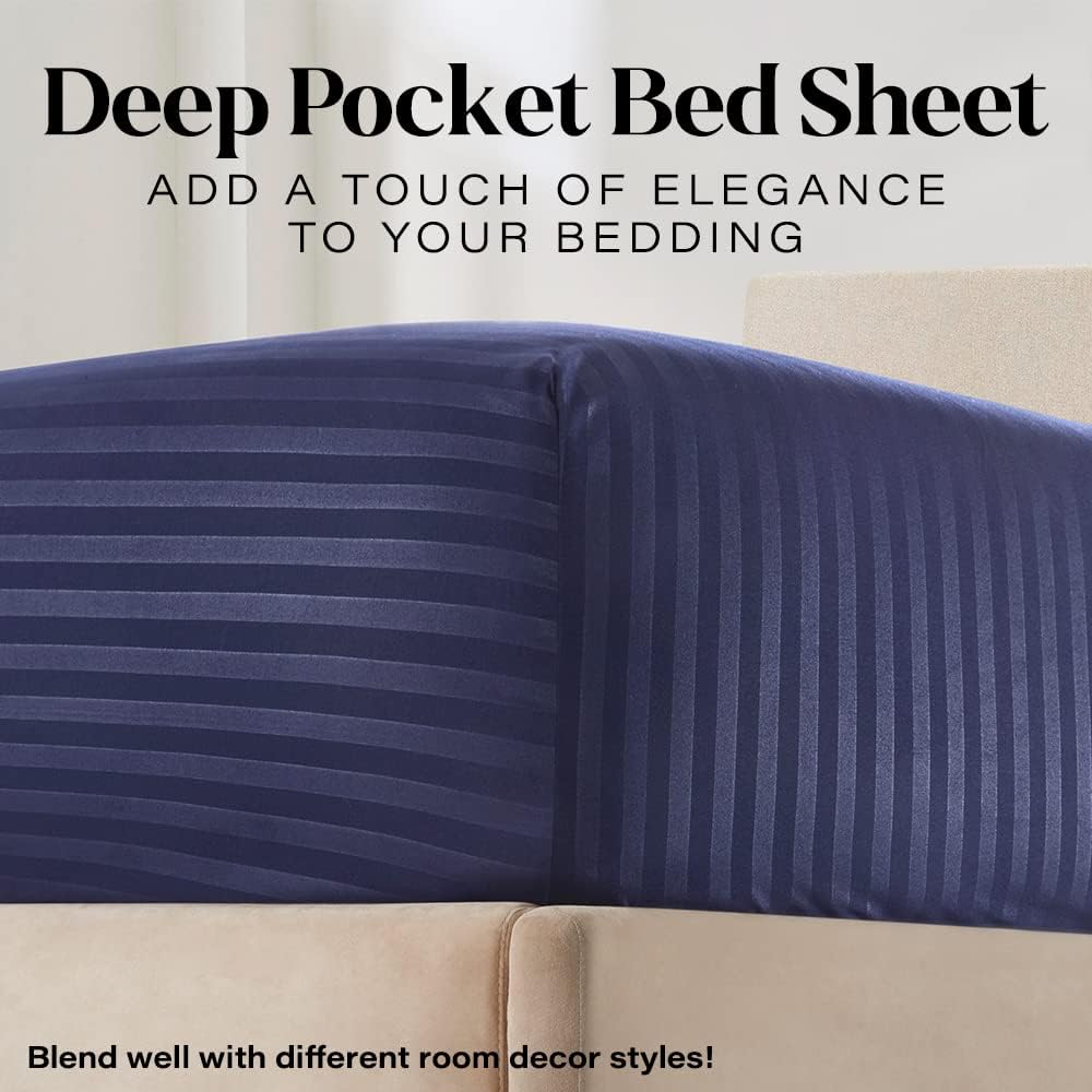 Elaine Karen Full Sheet Set - 4-Piece Striped Full Size Bed Sheets - Soft & Cooling Deep Pocket Full Bed Sheet Set - Wrinkle-Free Microfiber Bedding with 1 Fitted Sheet, 1 Flat Sheet, 2 Pillowcases