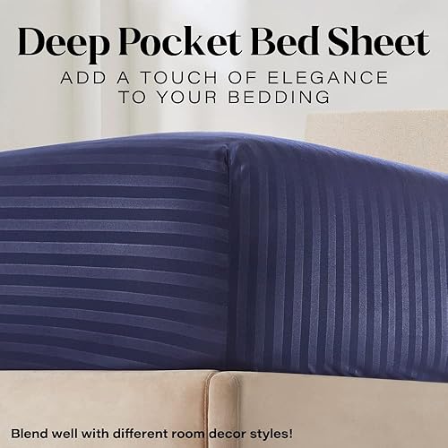 Miniatura 3 de Elaine Karen Twin Italian Prestige Collection - Juego de sábanas a rayas, juego de ropa de cama de 4 piezas de microfibra suave de lujo 1800 hilos,