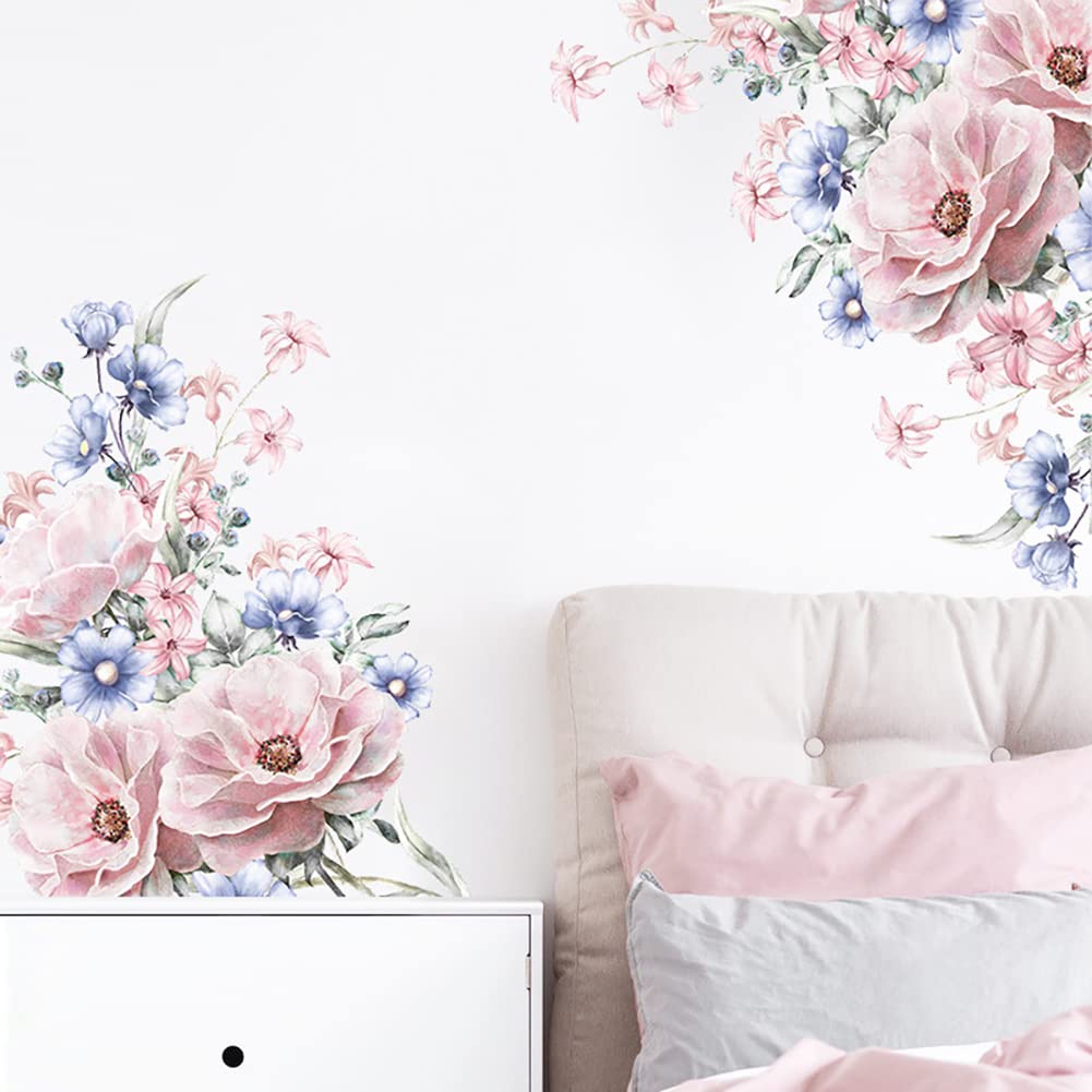 Amazon.com: Runtoo Pink Flower Wall Art Decals Peony Floral Wall ...