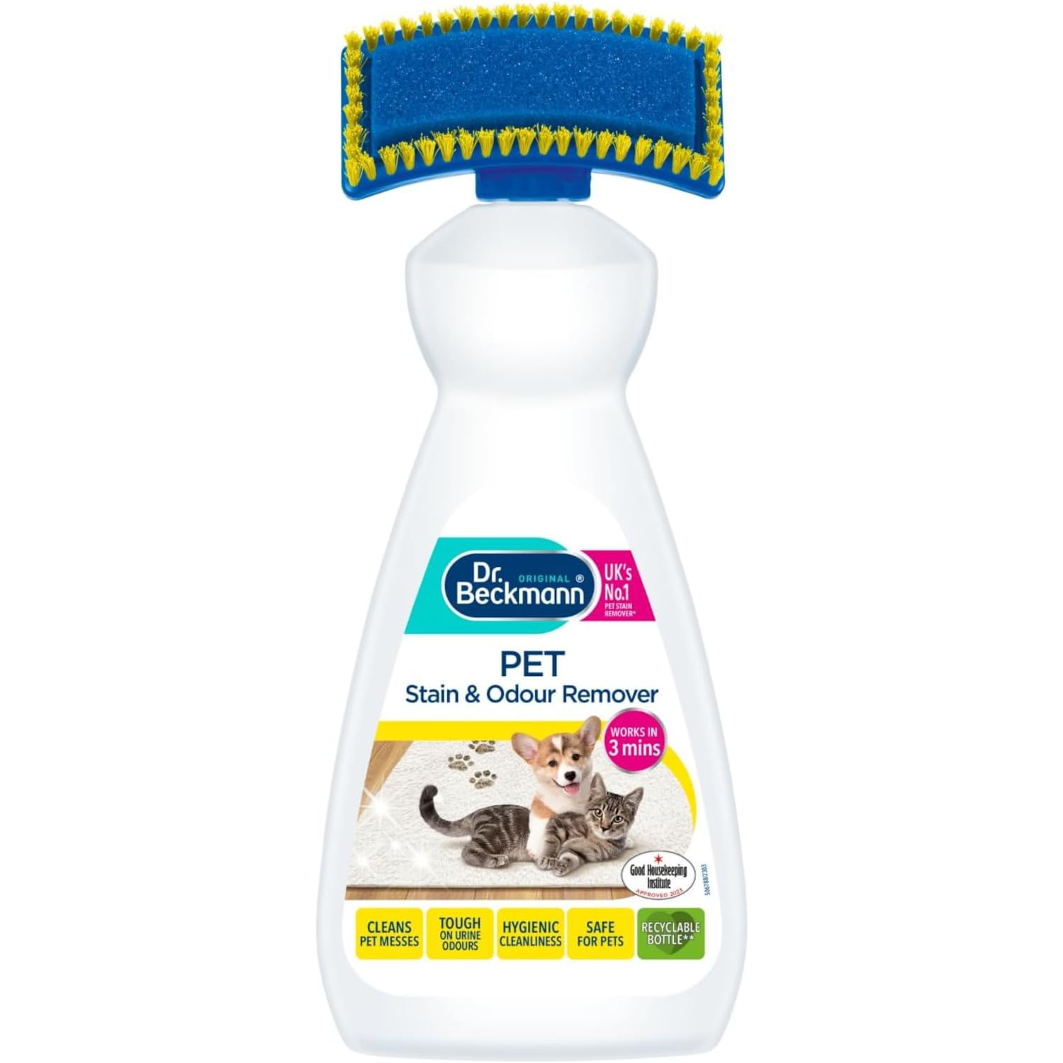 AMK® Pet Stain and Odour Remover 650ml with Brush Applicator for Carpet Upholstery Cleaner Eliminates Urine Faeces Vomit Messes