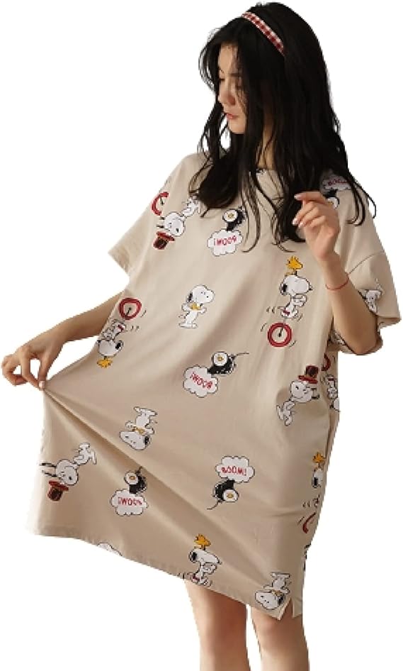 Amazon スヌーピー パジャマ レディース 夏 ワンピースパジャマ 大人用 シンプル 無地 ルームウェア 寝間 居家服 ソフト 大きいサイズ ロング丈 半袖 かわいい 大学生 寝室 寝間 ガールズ 手触り 柔らかい パジャマ ルームウェアセット 通販