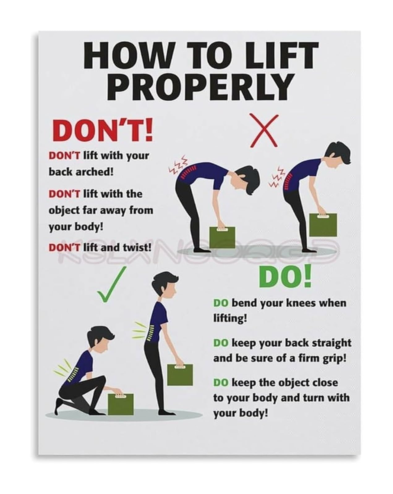 IDGTTLDF Ergonomics Poster Safe Lifting Guidelines Canvas Wall-Art for Gym Warehouse Workplace Unframed,08x12inch(20x30cm)