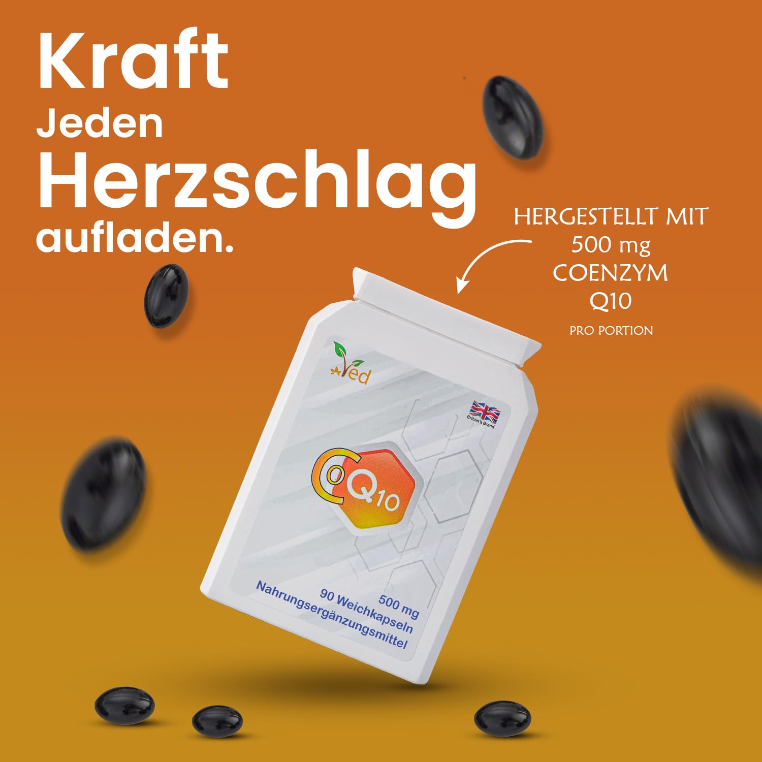 Ved CoQ10-500mg Softgels | All Natural Co Enzym Q10 | Höhere Absorption Formel | Qualität Made Q10 | 270 Softgels (3er Pack)
