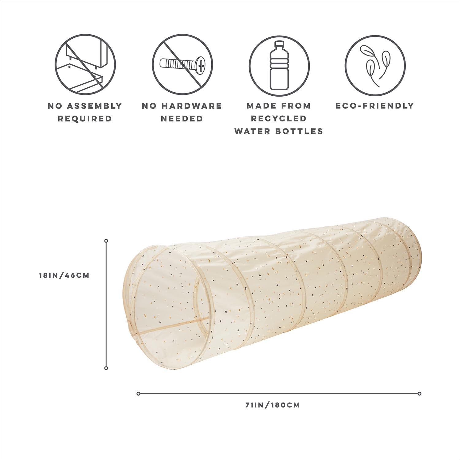 3 Sprouts Kids Play Tunnel - Pop Up Collapsible Tunnels with Recycled Fabric - Fun Crawling Tunnel for Toddler, Baby, Children to Crawl Through, Gross Motor Toy for Indoor Play - Terrazzo Beige