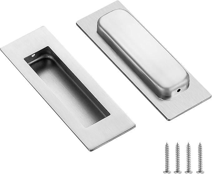 Ravinte 2 Pack Brushed Nickel Sliding Closet Door Handles Silver Flush Pulls 5.9in Length