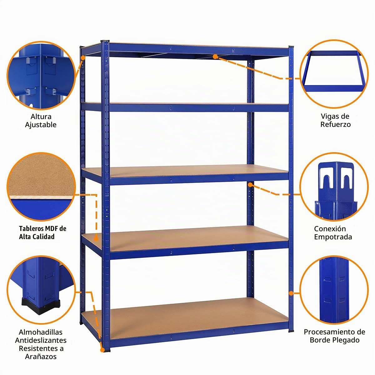 Yaheetech Estantería de Almacenaje 5 Niveles 180x120x60cm Carga 875kg Azul | Estante Garaje Carga de 875 kg Estantería Metalica Grande para Almacenaje Trastero Idustrial Metal