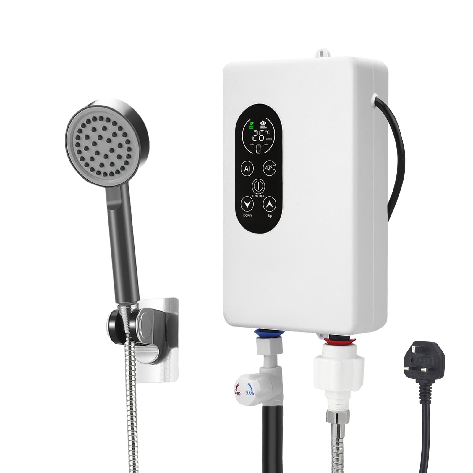 Calentador de agua eléctrico de paso, 5500 W, 220 V, indicador de temperatura, unidad integrada, control inteligente, mini calentador de agua, adecuado para duchas y baños