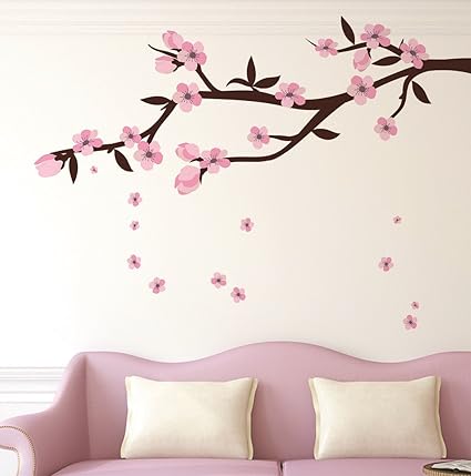 Wallstick Cute Pink Flowers Wall Sticker (Vinyl 120 cm x 90 cm)