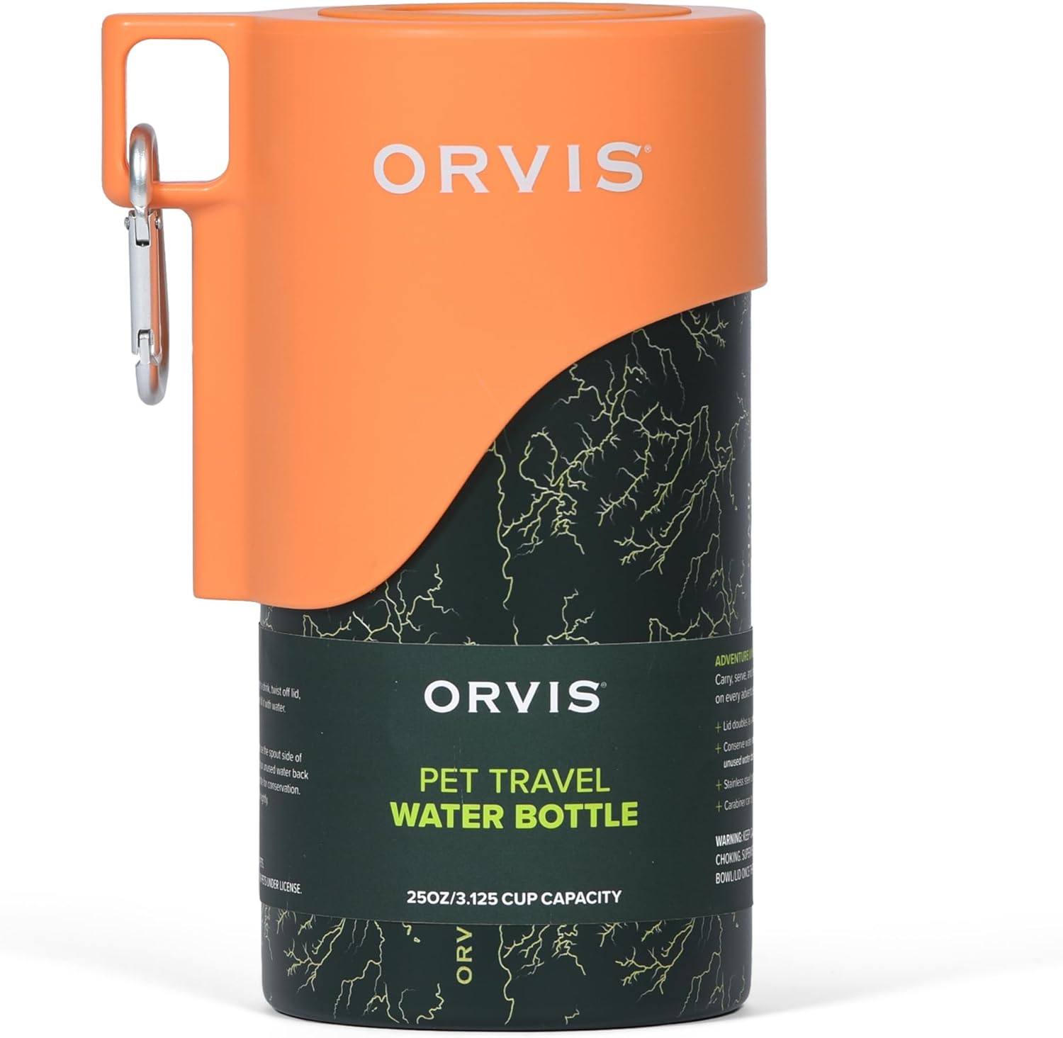 Orvis 25oz Portable Dog Water Bottle with Built-In Bowl & Orange Lid Orvis 25oz Portable Dog Water Bottle with Built-In Bowl & Orange Lid