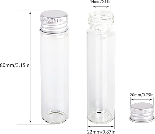 Miniatura 2 de MaxMau 24 Glass Small Bottles 20ml Mini Jars with Screwed Metal Lids Clear Tiny Vials Aluminium Top Caps Sealed Storing Jewelry Beads Miniature
