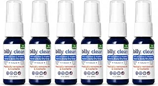 Billy Clean SprayNatural Dry Soap On-the-Go 6x1OZ pack-750 Pumps | Natural, alcohol-free waterless soap spray, 1 oz 6-pack for school, work, cars, restaurants, travel and camping.